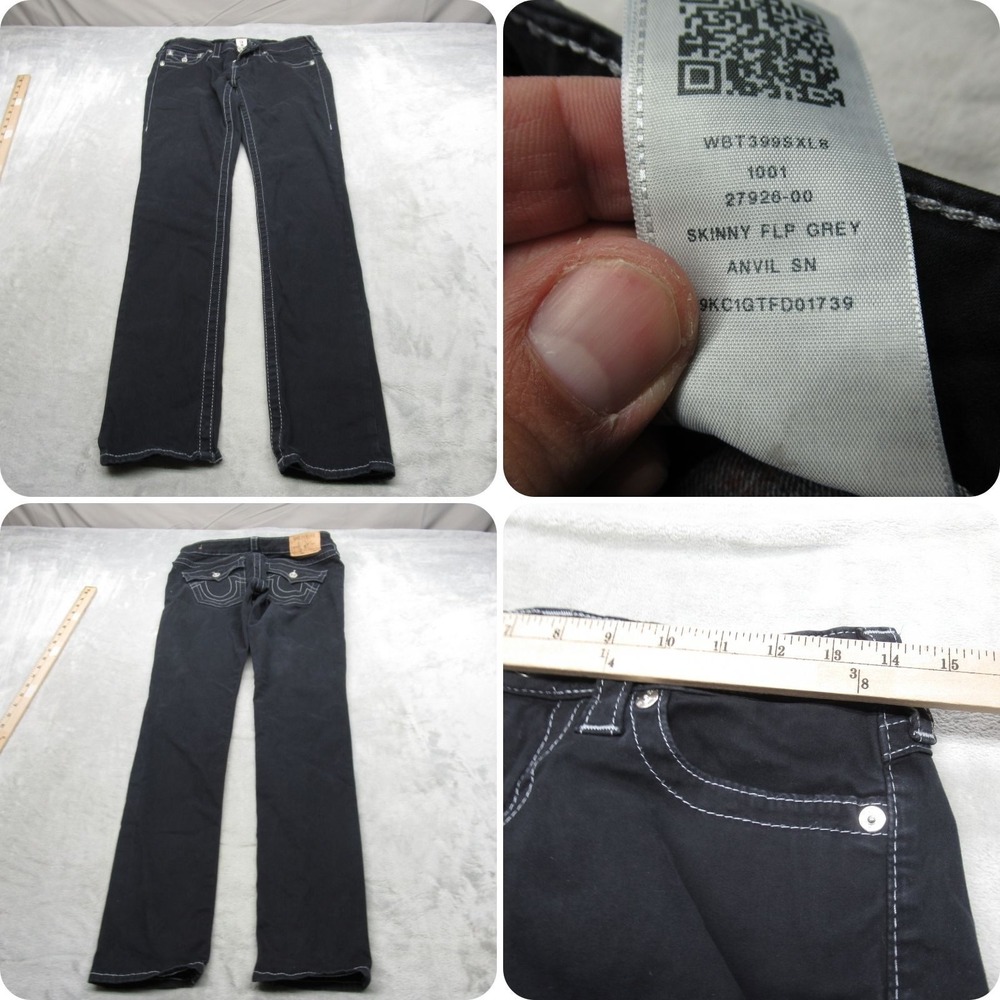 True Religion Jeans Womens 28x31 Black Denim Flap Pockets Section‎ Skinny Leg